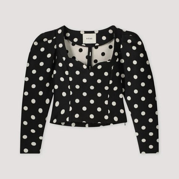 New Róhe Fiona Puff-Sleeve Polka Dot Black/White Top NWOT 4 US/36 FR / Small - Picture 9 of 15